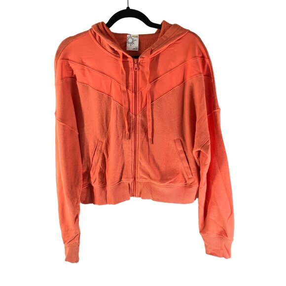 Aerie Offline Womens Cropped Zip-Up Hoodie Pockets Drawstring Orange Size S - Picture 1 of 4